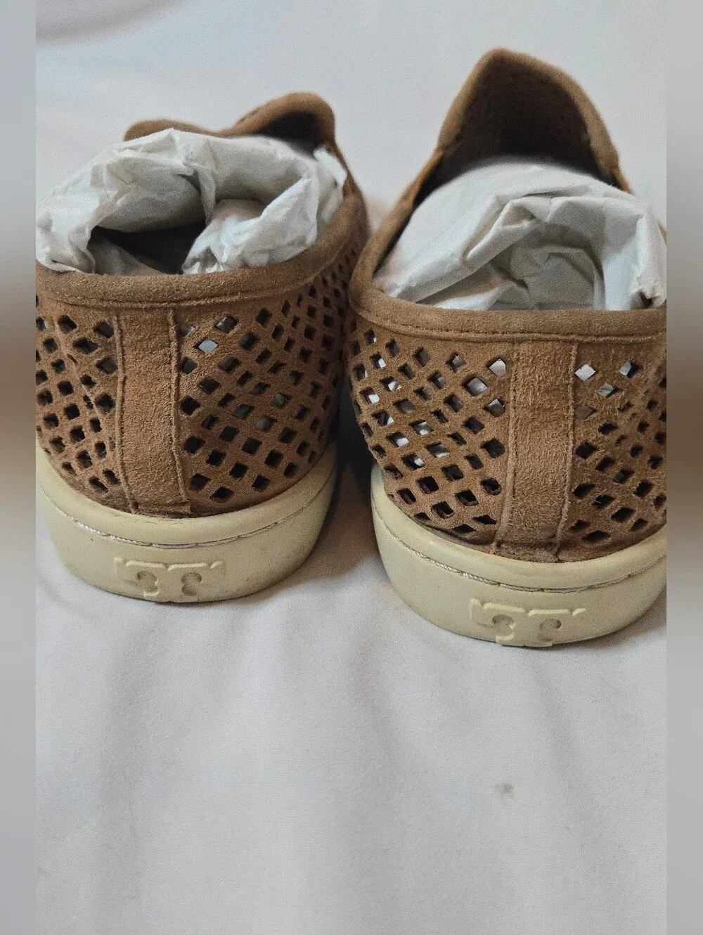 Tory Burch Jesse Women's 8.5 Leather SuedeSlip-On Perforated Casual Sneakers Tan